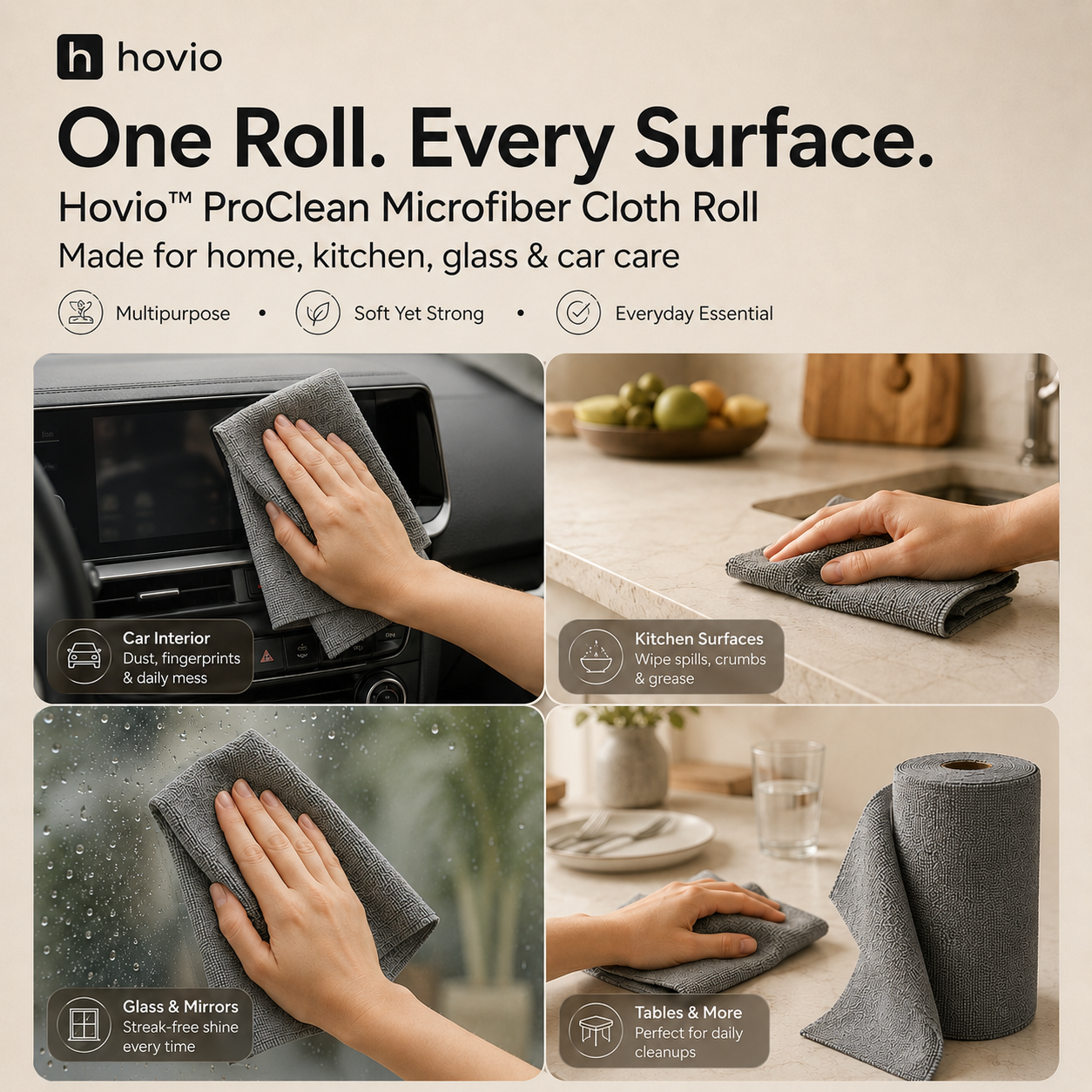 Hovio™ ProClean Microfiber Cloth Roll