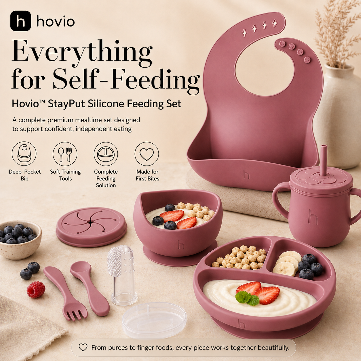 Hovio™ StayPut Silicone Feeding Set